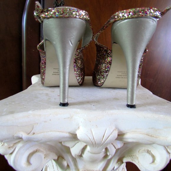 GLITTER SHOES, 7, GALA GLAM, SPARKLY COLORIFFICS SLINGBACKS w 4" HEELS, PARTY! - Picture 3 of 11